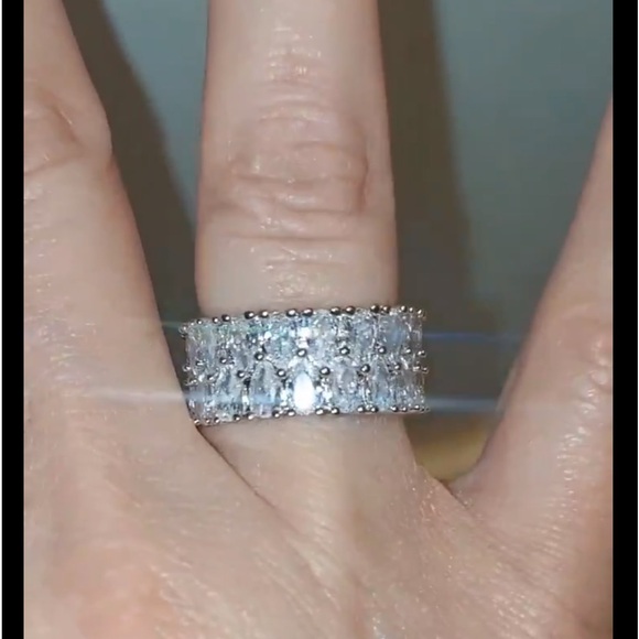 Simulated Diamonds Wedding Band, Eternity Luxury, Cubic Zirconia Ring, Sz 8 - Picture 6 of 8